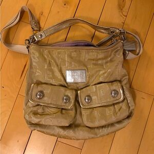 Coach Gold-Tone Shoulder Bag with Front Flap Pockets